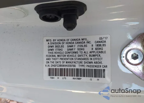 2017 Honda Civic Touring from USA, damaged, VIN 2HGFC3B9XHH359766